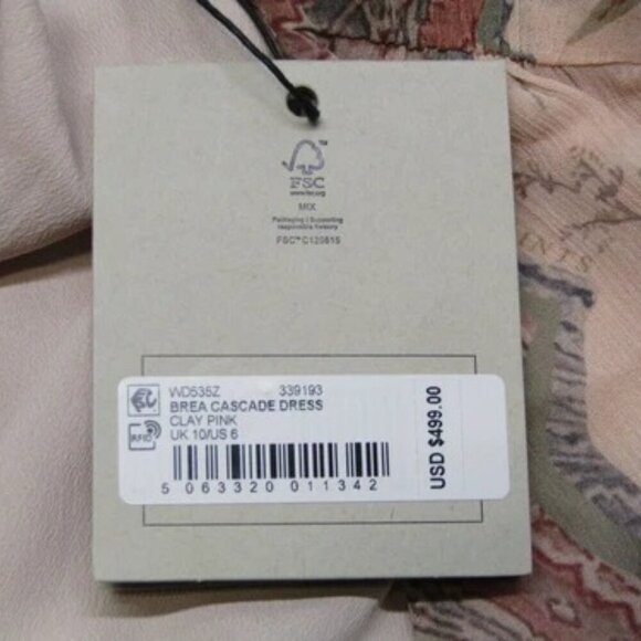 NEW ALLSAINTS Womens Midi Dress Clay Pink Size 6 Brea Cascade V-Neck Ruffled - Picture 2 of 10